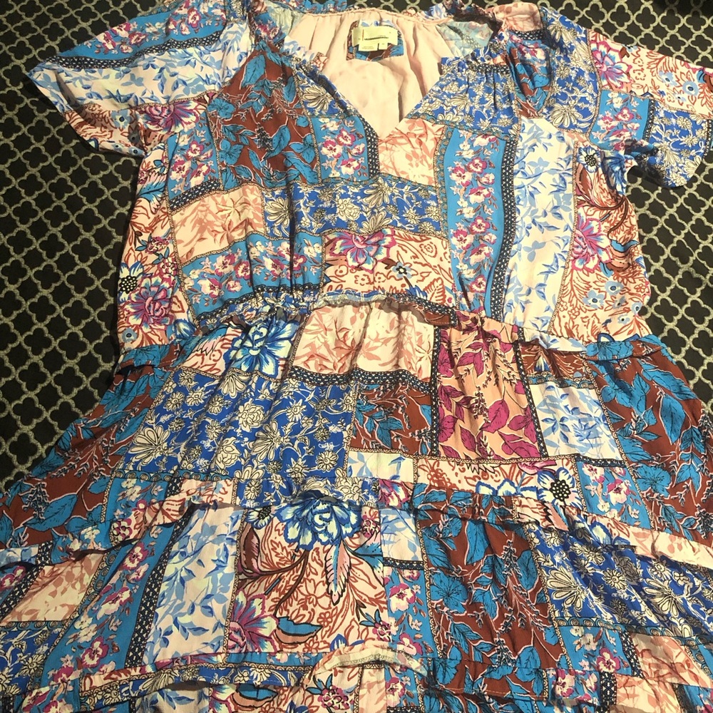 Anthropologie Floral Boho Tiered Midi Dress Sz 2X Pink Blue N14 - Picture 7 of 11